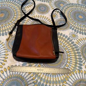 Fossil Black and Tan Leather Crossbody Bag